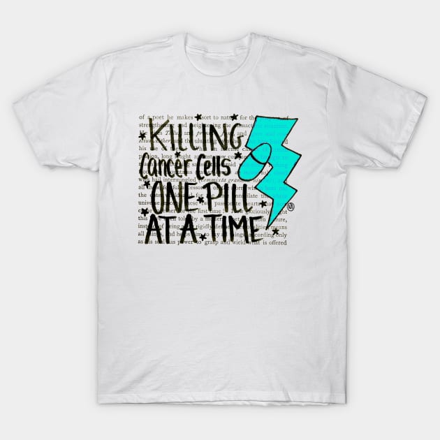 Killing Cancer - black design w/light blue T-Shirt by Polkadotdreamer